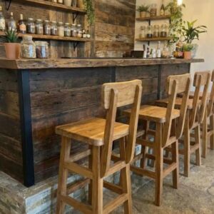 כיסא בר עם גב עץ טיק מידה 105*40*40