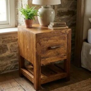 שידה עץ מלא טיק גימור רוסטיק מידה 55*40*45