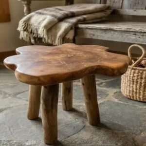 שולחן צד עץ טיק מידה קוטר 50 ס"מ גובה 45 ס"מ