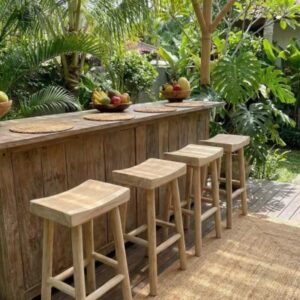 כיסא בר עץ מלא משטח עליון גזע רגל מעץ טיק